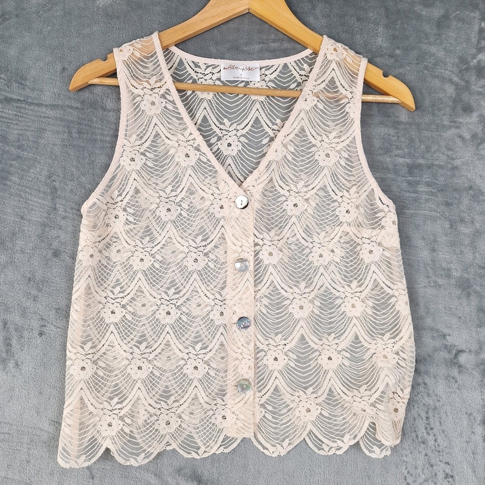 Womens Top Small Boho Floral Lace Sheer Peasant Cottage Feminine Festival Vest